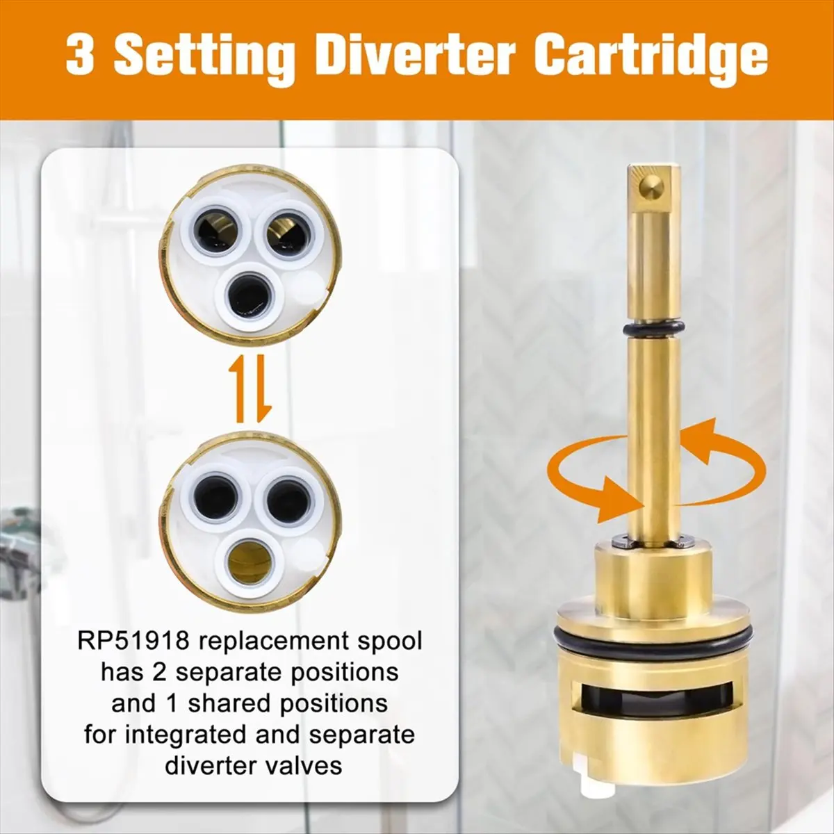 

【frki】 RP51918 3 Setting Diverter Replacement Kit for R11000 R22000 Faucet Valve, 3 Way Shower Diverter Valve
