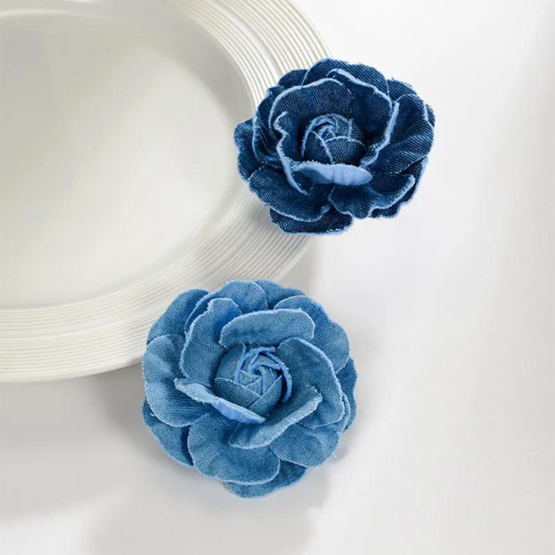 Ajojewel Navy Blue Denim Flower Hair Clips For Brooches Cloth Fabric Jewelry Vintage Gift