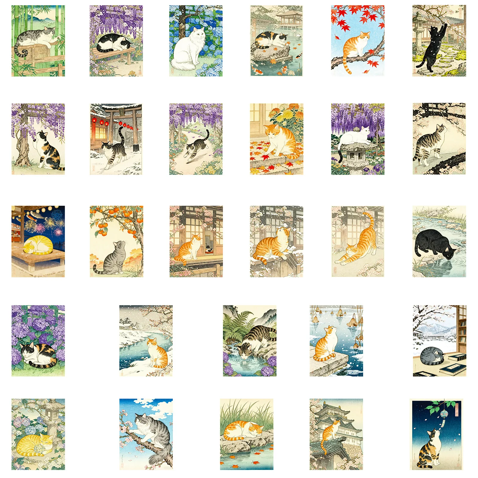 10/56 PIÈCES Chat Mignon Autocollants Style Rétro Graffiti Dessiné À La Main Décoration Animale Créative BRICOLAGE Jouets Ordinateur Portable Guitare Vélo Dessin Animé Autocollants