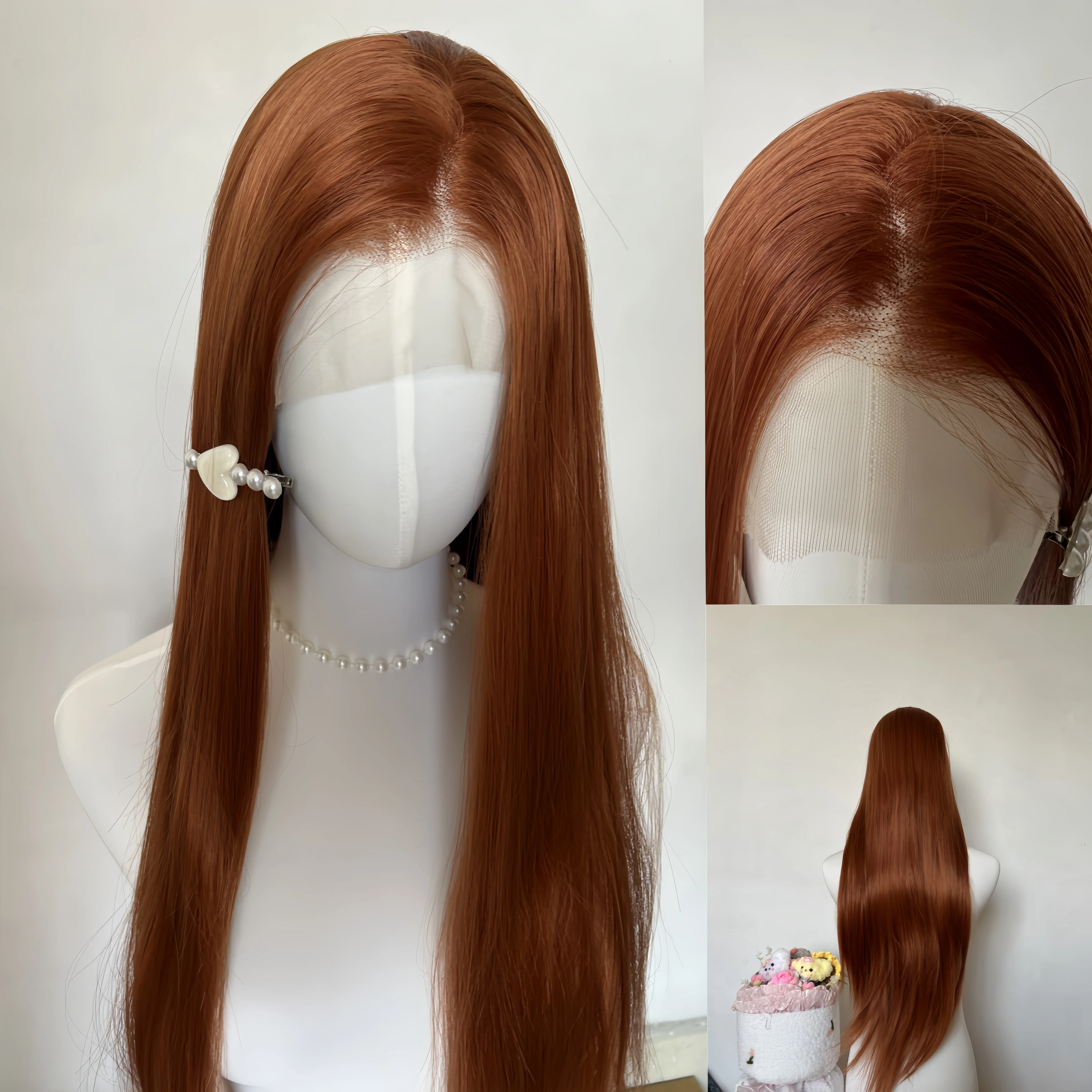 

Ginger Orange 13×4 Lace Front Wig for Women 26 Inch Long Straight Guleless Synthetic Lace Front Wigs with Heat Resistant Fibers