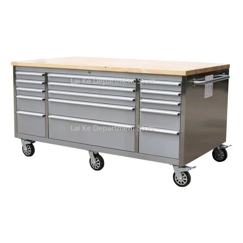 

72-Inch Stainless Steel Tool Trolley With 15 Drawers & Sliding Doors
