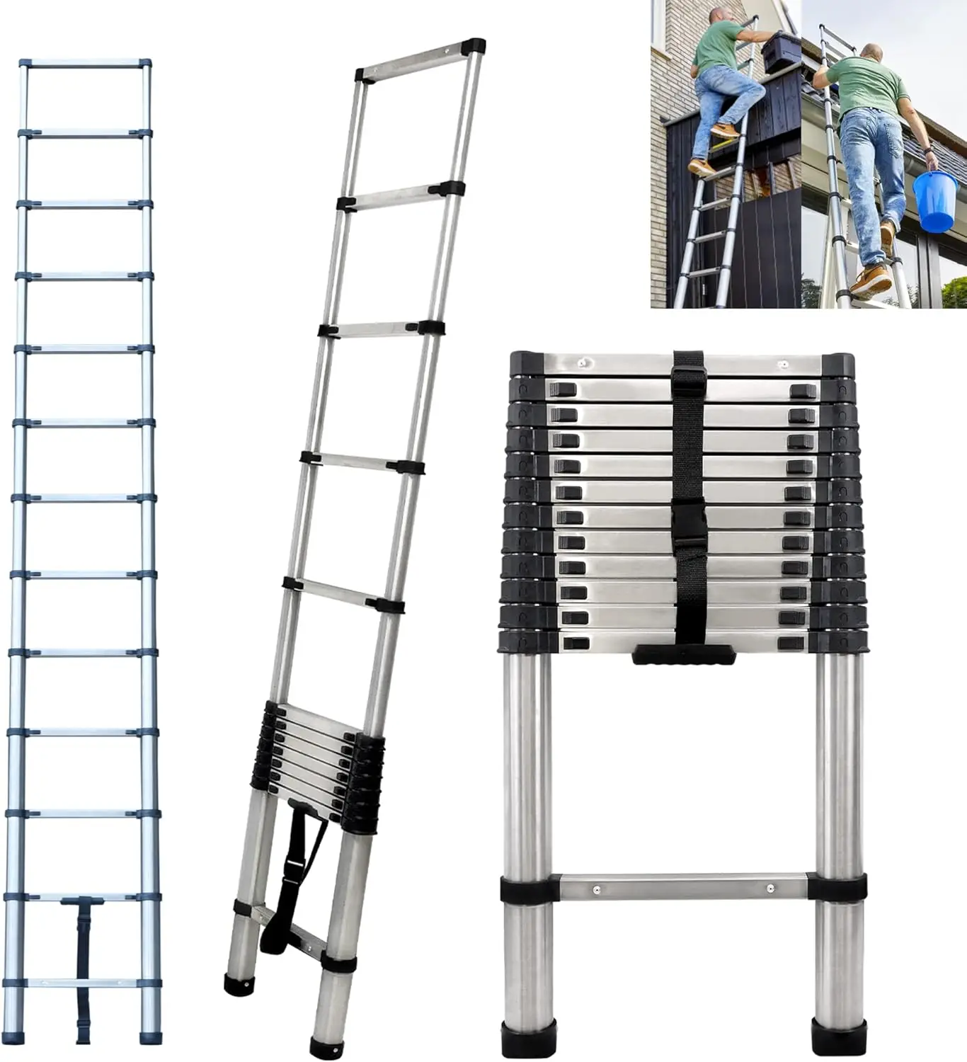 

Telescopic Ladder Safe and Stable Extend Attic Stairs Easy to Carry Collapsible Ladder with Non Slip Feet Adjustable Step