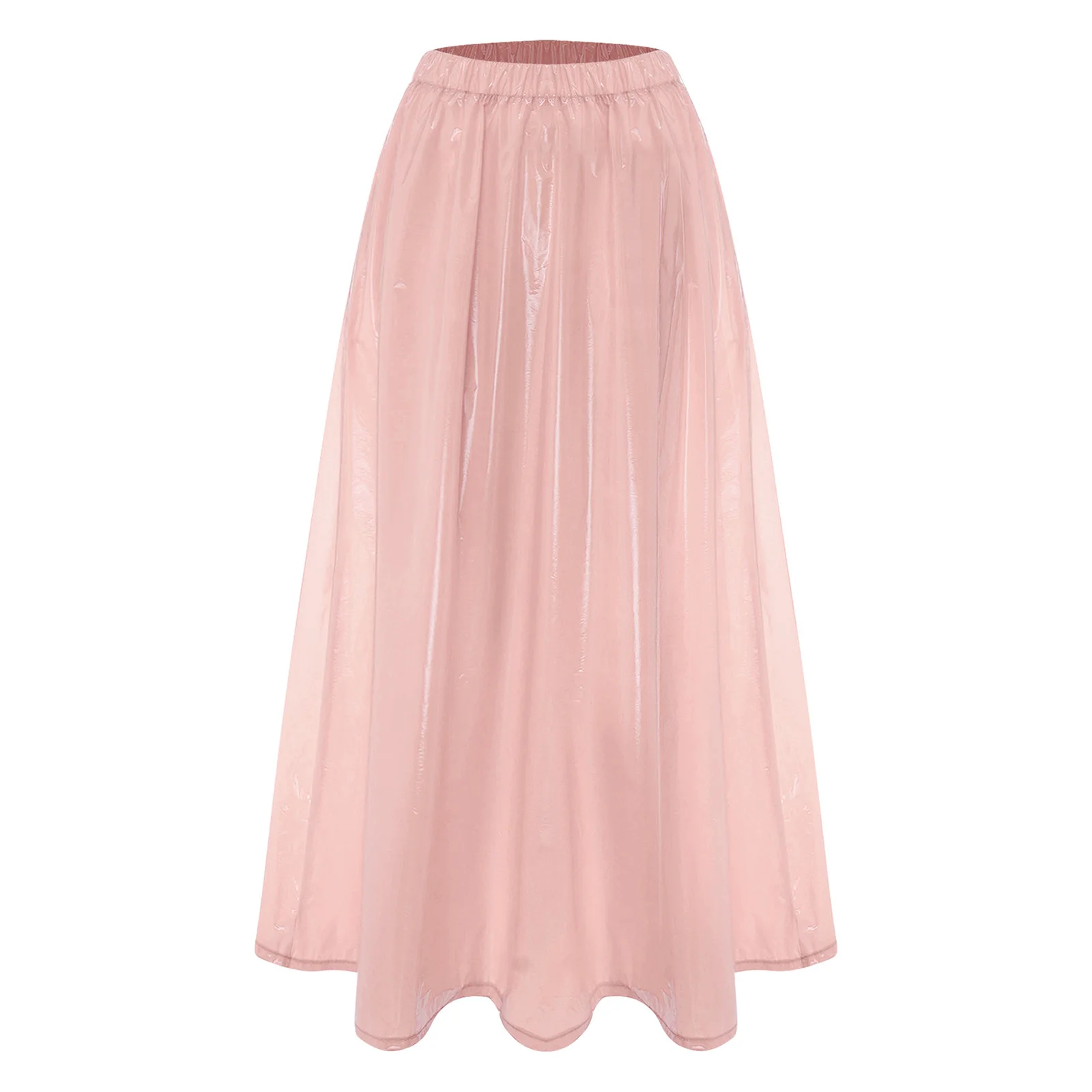 Women Glossy Maxi Skirt Waterproof Long Skirt Clubwear Elastic Waistband Swing Skirts for Rave Party Beach Nightclub Costume