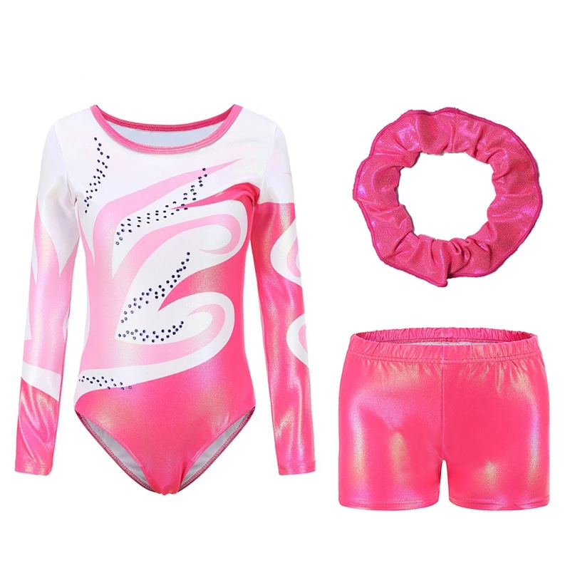 Kids Leotards For Girls Gymnastics Outfits Embroidery Glitter Tumbling Shorts Bottoms Dance Wear 5-12Y