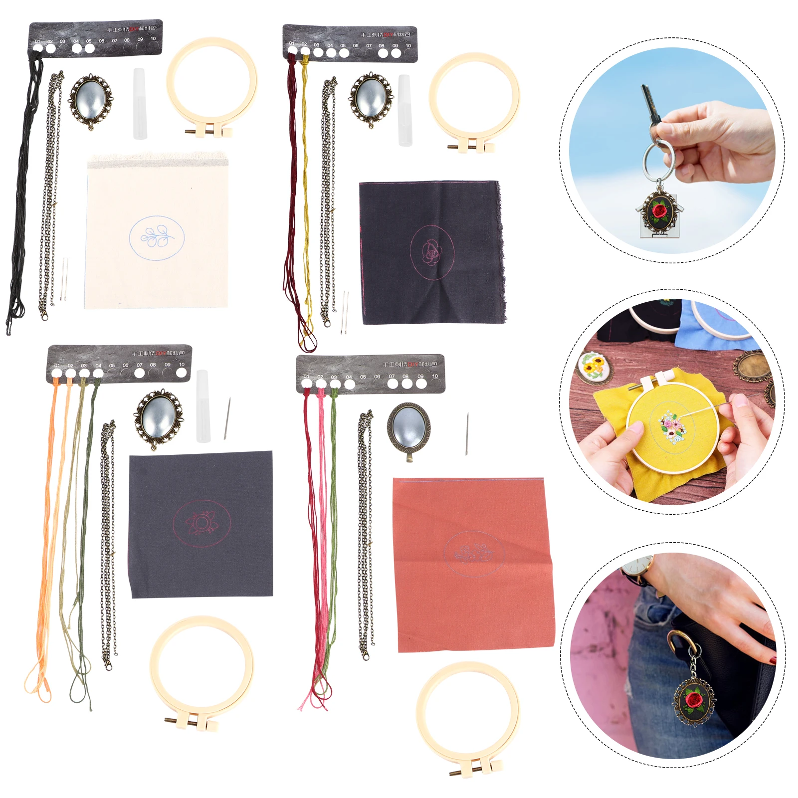 

4 Sets Embroidery Kits H Sewing Necklace Pendants Cross Stitch Beginner Accessories Cotton Hemp Material Red Grace Quiet Shade