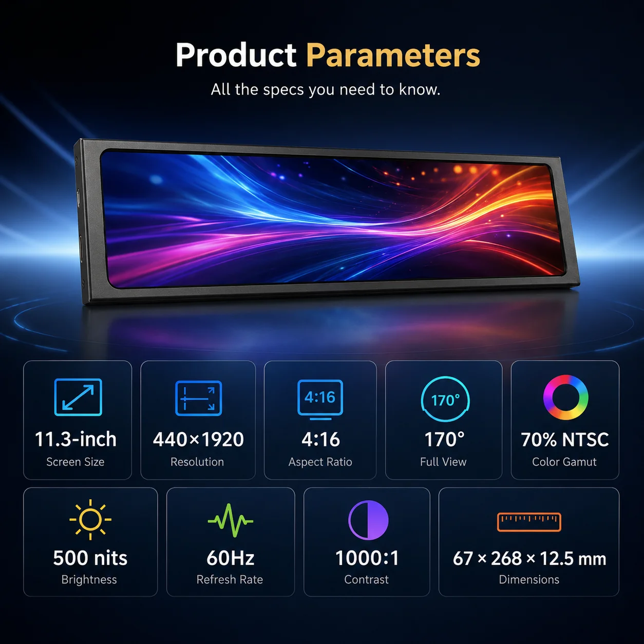 LESOWN Mały Wydłużony Monitor Barowy 11.3/8.8/7.9 Calowy Ekran LCD HDTV Dodatkowy Wyświetlacz do Obudowy PC CPU GPU AIDA64 DIY — zdjęcie produktu 3