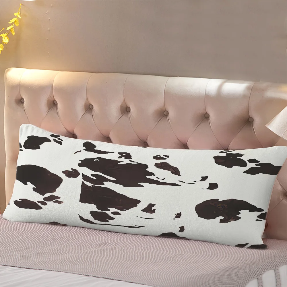 1pc Chic Cow Print Full Body Support Pillow 50.8x137.16 cm - Double-Sided Breathable Polyester Fiber, Zipper Closure, Machine Wa