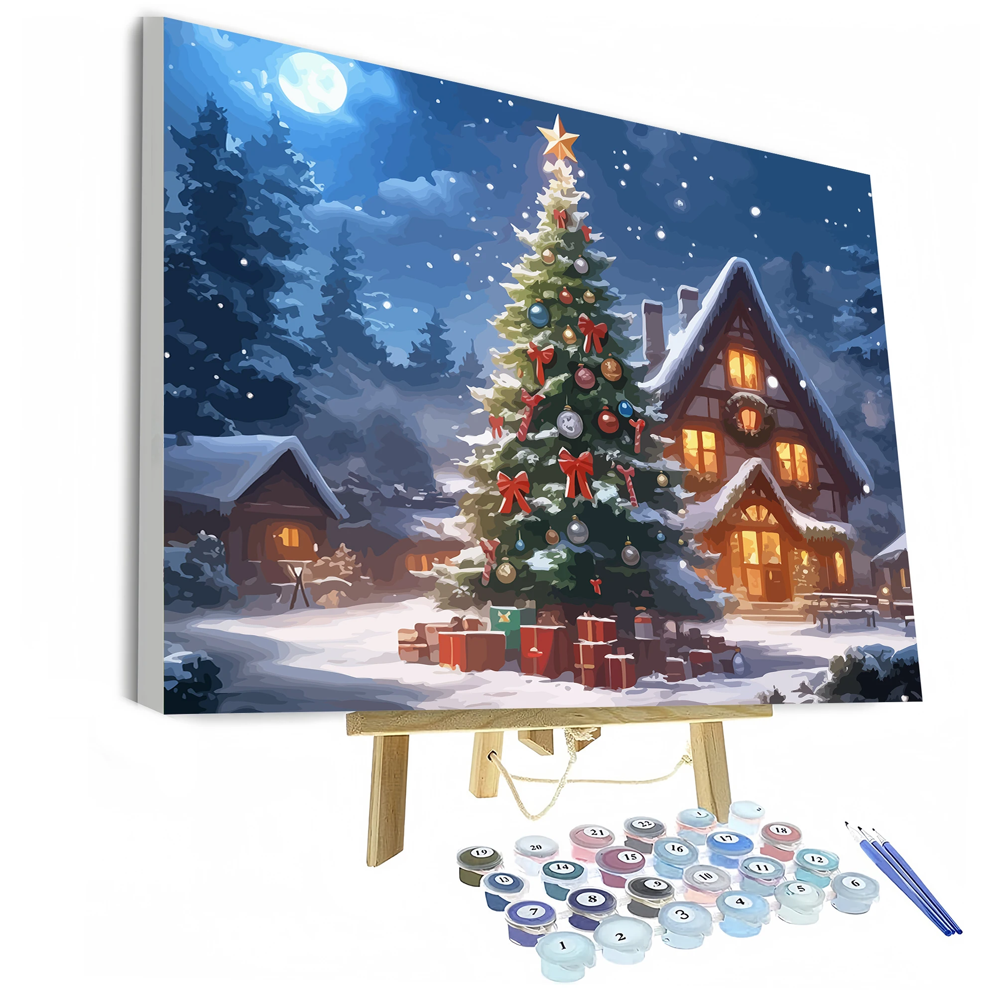 

Цифровая живопись, рождественская елка для взрослых и начинающих, цифровая картина маслом, набор «сделай сам», украшение дома, пейзажная живопись, праздничные подарки