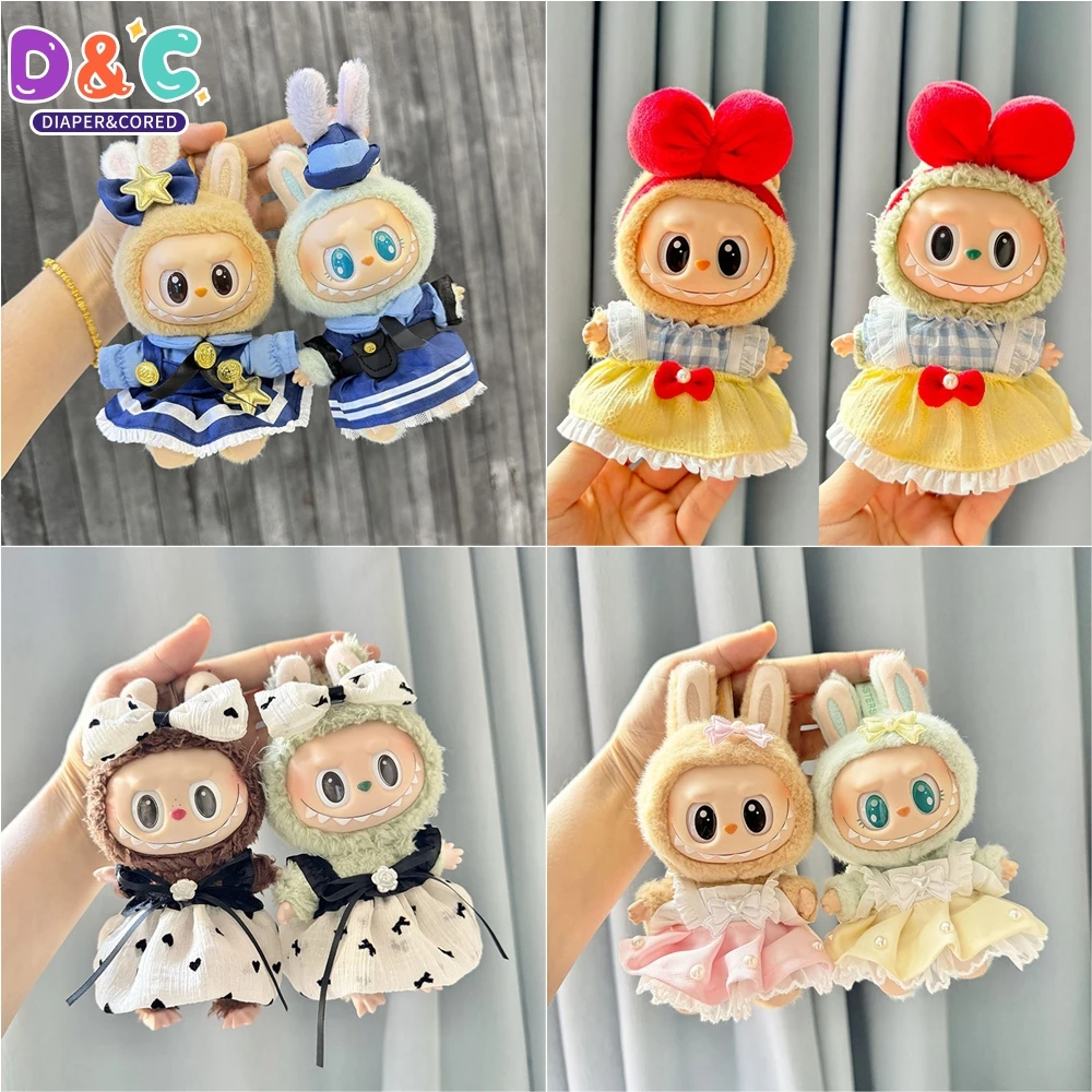 Mini Plush Doll's Clothes Outfit Accessories For 17cm Labubu Idol V1 V2 Christmas Winter Dress Up Clothing Set Gift