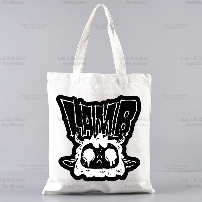 Cartoon Cult of The Lamb Shopping Bag Handbag Bolsas De Tela Tote Bolsa Cartoon Video Game Shopping Bag Jute Tote Fabric Custom