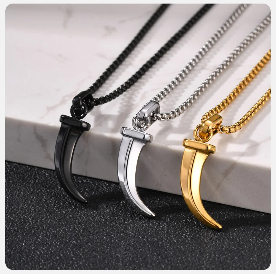 Vnox Herren Halskette mit Stierhorn-Anhänger, Edelstahl-Kettenhalskette, Hip-Hop-Punk-Amulett-Schmuck, Geschenk für Freund, für den täglichen Gebrauch. – Detail 6
