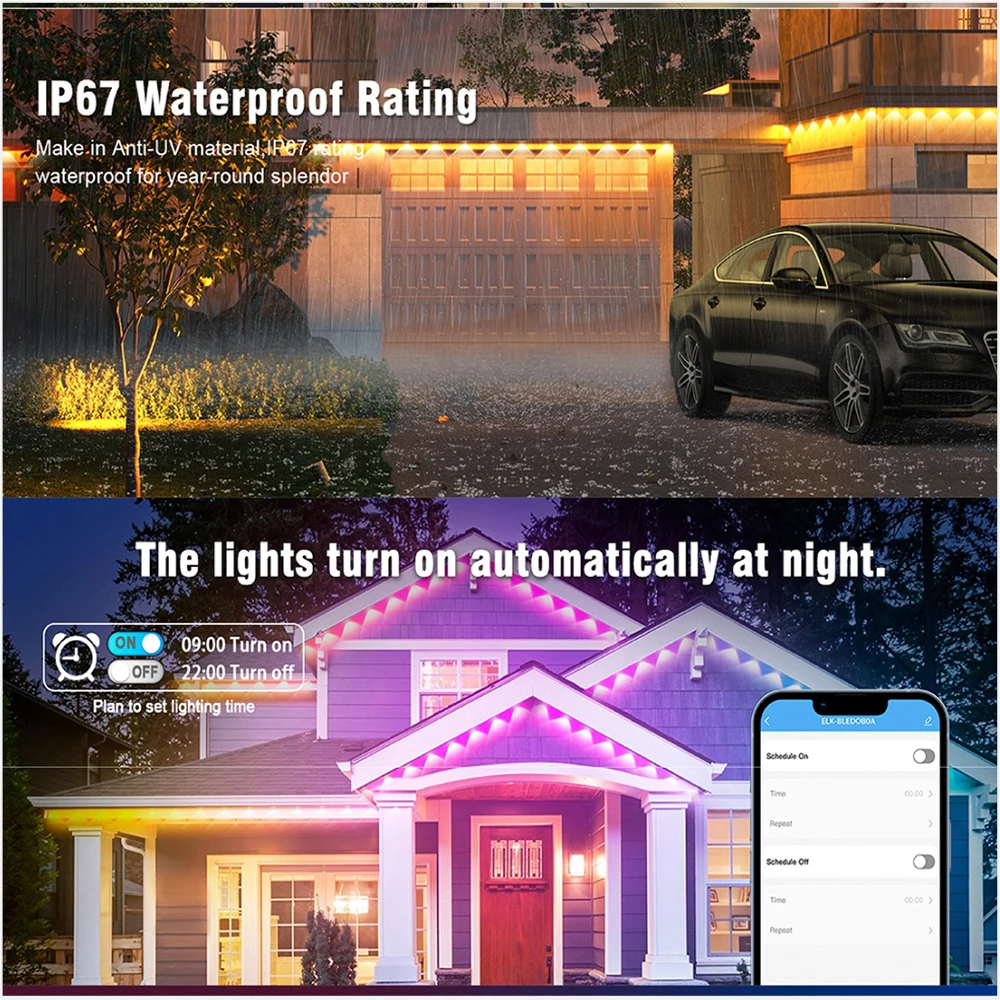 External Permanent RGB IC Waterproof Smart Light String, with Music-Synchronized Dynamic Lighting Effects for Holiday Decoration