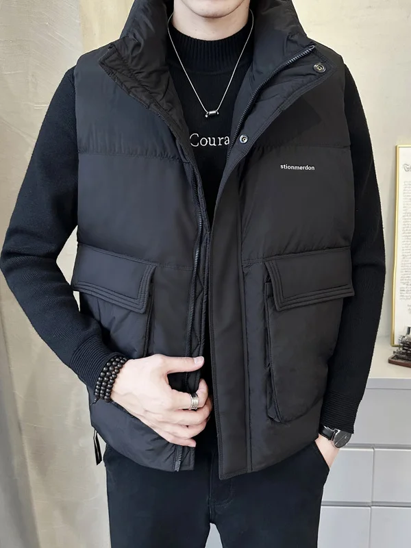 

Chic ort Korean Sle down Jaet Vest Men Casual Sport Bread Coat Warm Outerwear Vest for Youth Autumn Season Color