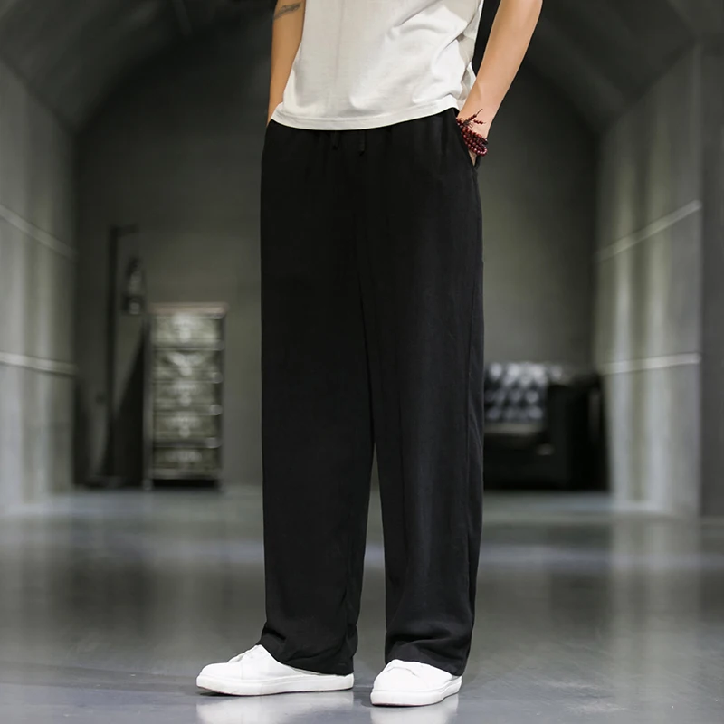 

Мужские летние свободные брюки из льна и хлопка, тонкие, дышащие, прямые, повседневные, длинные, комфортные, свободного кроя