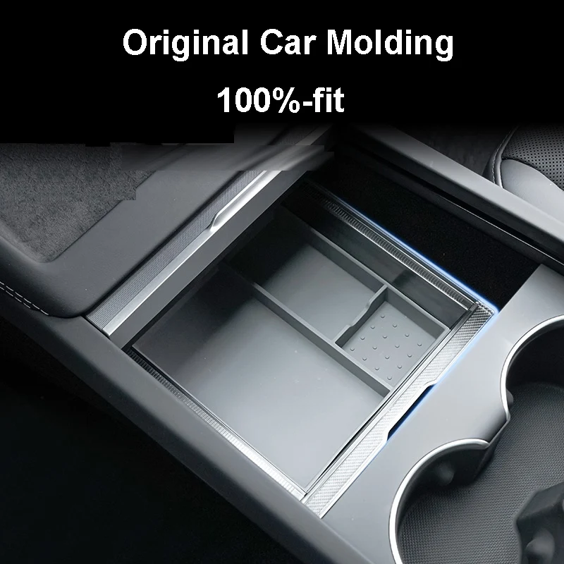 테슬라 모델 3 2024 센터 콘솔 보관 정리함, 투명 팔걸이 보관 케이스, 회색 개조 인테리어 액세서리