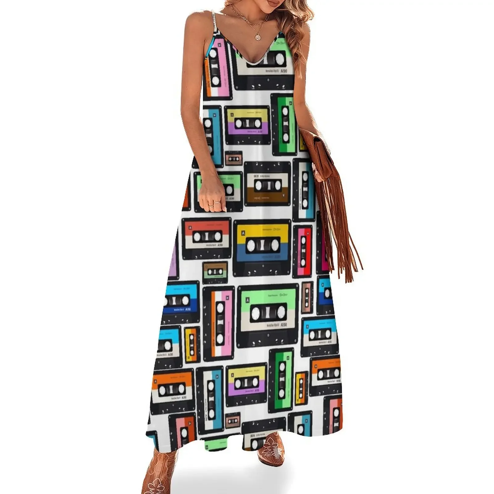 

Cassette Vinyl Record Sleeveless Dress women clothes Party dresses Dress