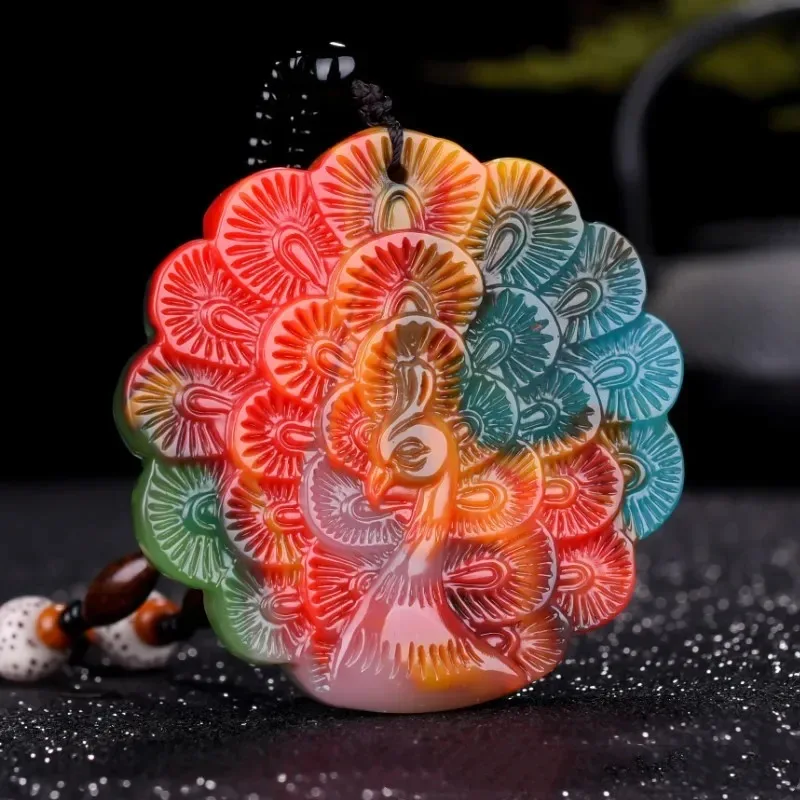 

Натуральный цвет нефрита ручной работы павлин нефритовый кулон модные украшения мужские и женские цветные ожерелья с открытым экраном в виде павлина