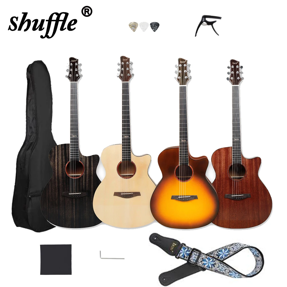 

41 Inch Folk Acoustic Guitar Sunburst Natural Spruce Mahogany Wood 6 Steel Strings Guitar Capo Picks Bag for Beginners