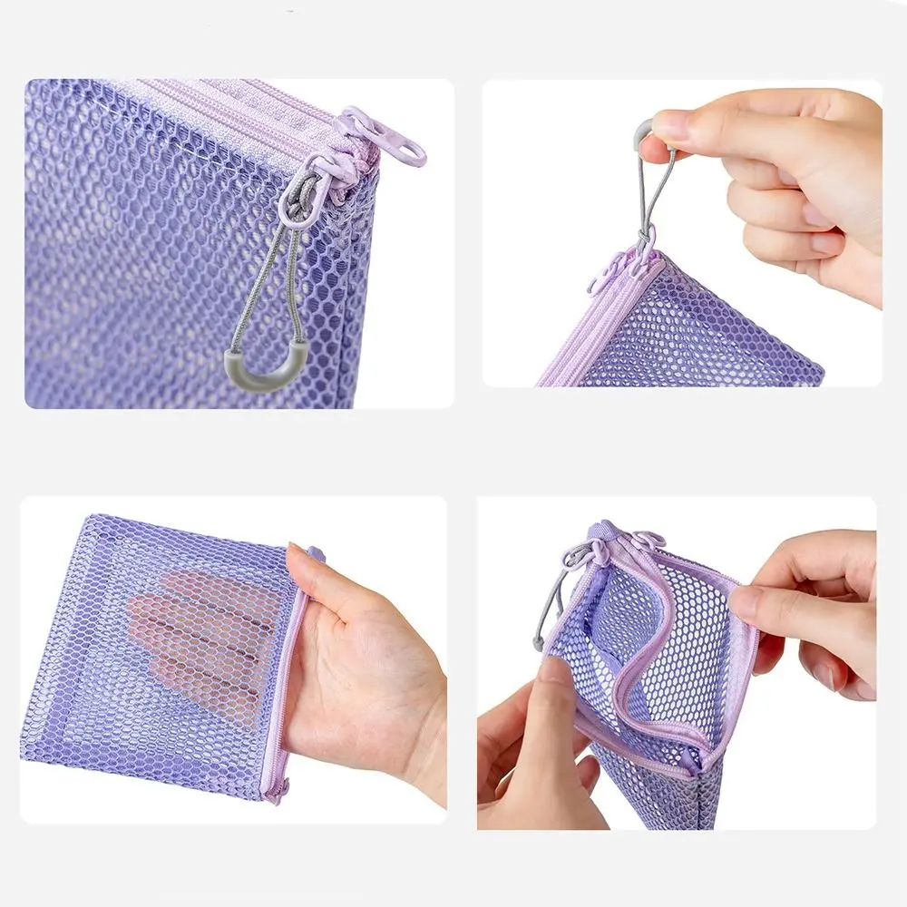 Bolsa cosmética de malha durável, grande capacidade, cor de dopamina, bolsa de moedas, zíper, bolsa de higiene portátil