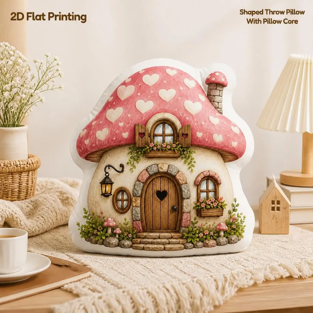 Heart Mushroom Cottage Fantasy Birthday Gift Plush Pillow Cushion Irregular Stuffed Throw Pillow Home Decor Gift Sofa Bed Home