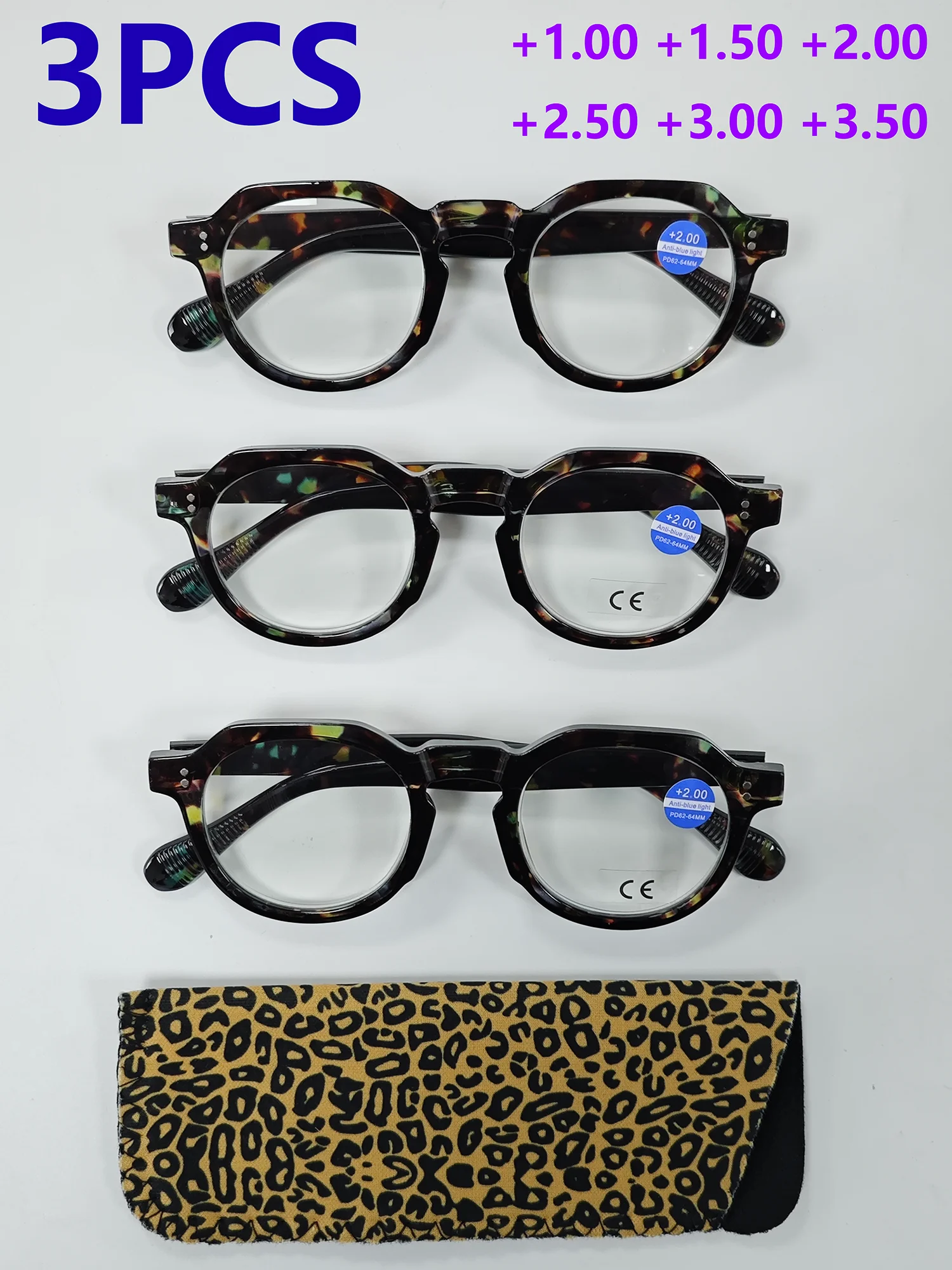 

3PCS Classic round Frame Tortoise Shell Reading Glasses with Anti-Blue Light Lenses And Metal Hinges for Durability