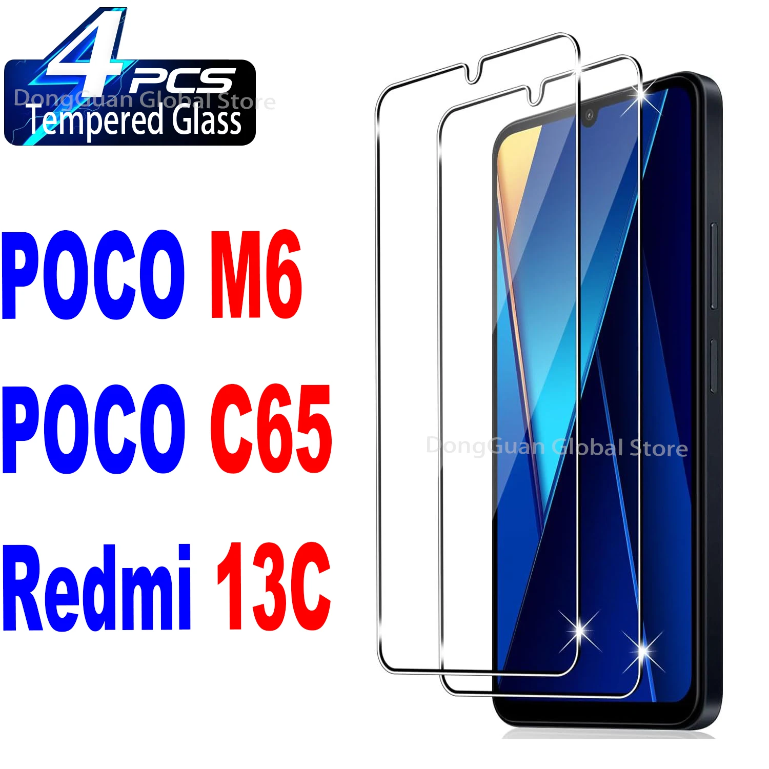 

2/4Pcs Tempered Glass For Xiaomi POCO M6 C65 for Redmi 13C Screen Protector Glass Film