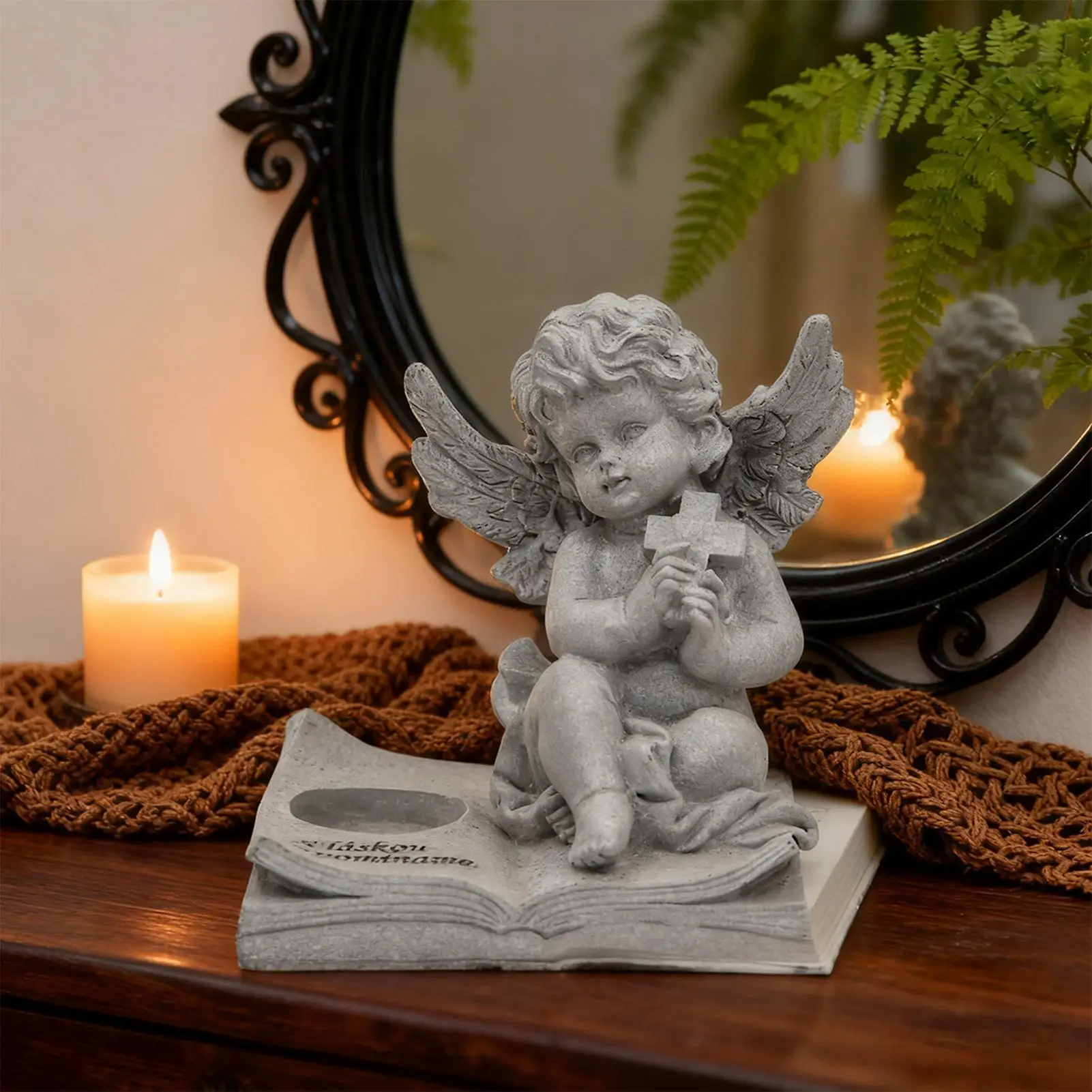 Angel Statue Memorial Resin Candlestick With Cross Home Angel Decorations For Home Party Bedside Altars Tombstones Gardens