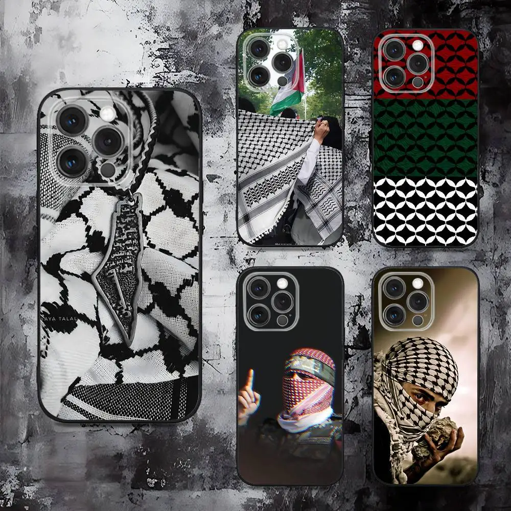 

Fashion Hattah Keffiyeh Phone Case For iPhone 16,15,14,13,12,11,Pro,Max,Plus,X,XS,SE,E,Mini,Soft Silicone Black Case