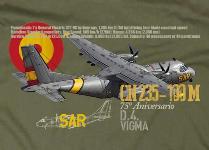 Spanish Air Force 48th Wing CN235 Transport Aircraft T-Shirt. Summer Cotton Short Sleeve O-Neck Mens T Shirt New S-3XL