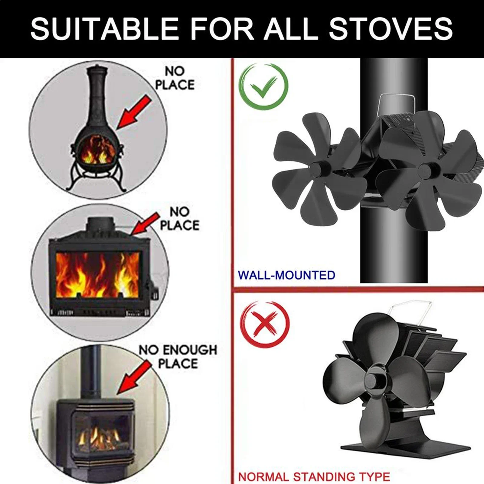 Wall Mounted Heat Powered Fireplace Fans Dual Head 12 Blade Fireplace Fan Thermoelectric Module Fireplaces Stoves Heating