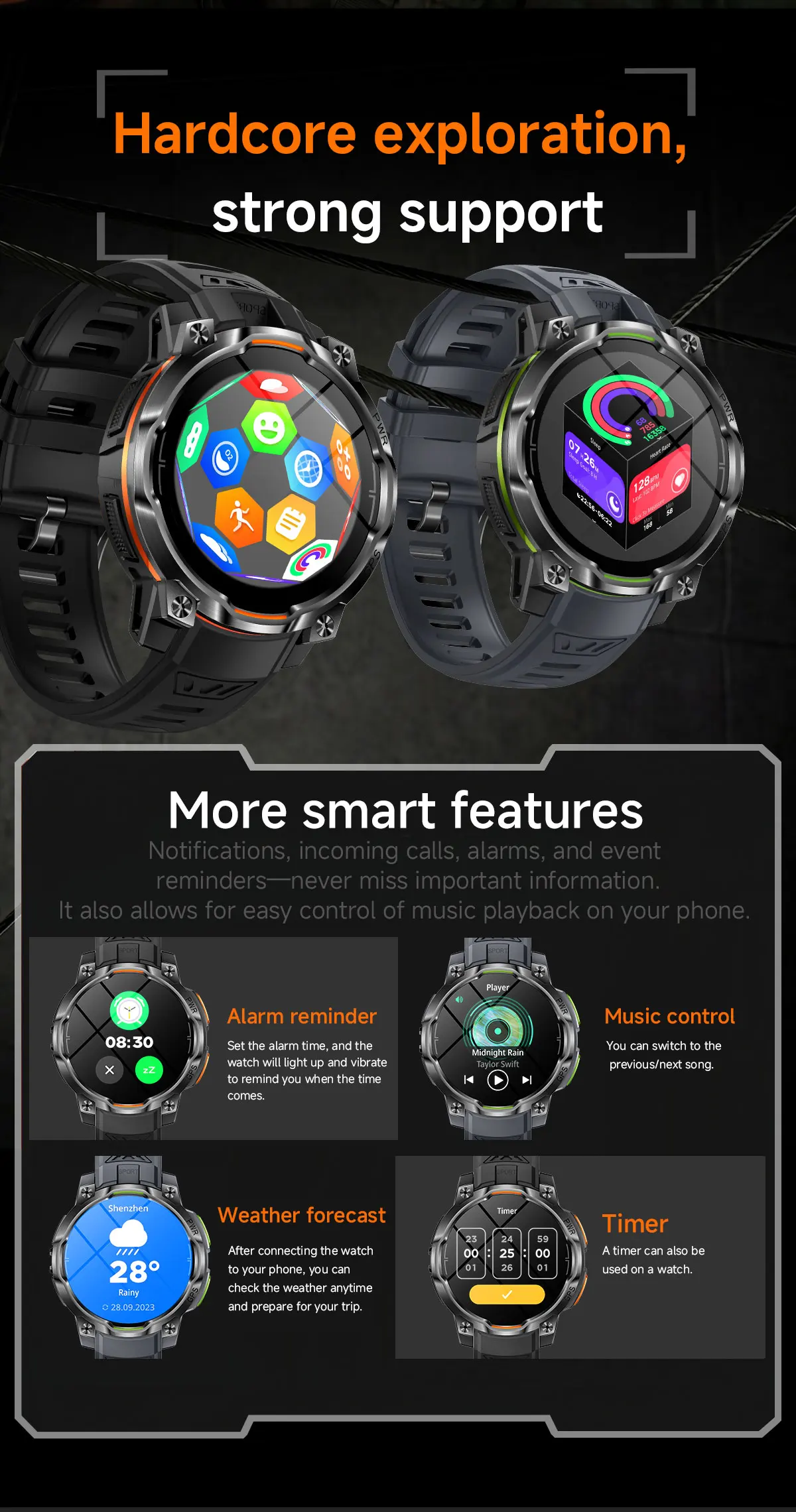 Offline-Karten-GPS-Smartwatch für Herren, 1200mAh Akku, 5ATM wasserdicht, Kompass, Höhenmesser, 107 Sportarten, Bluetooth-Anruf, Outdoor-Smartwatch – Detail 18