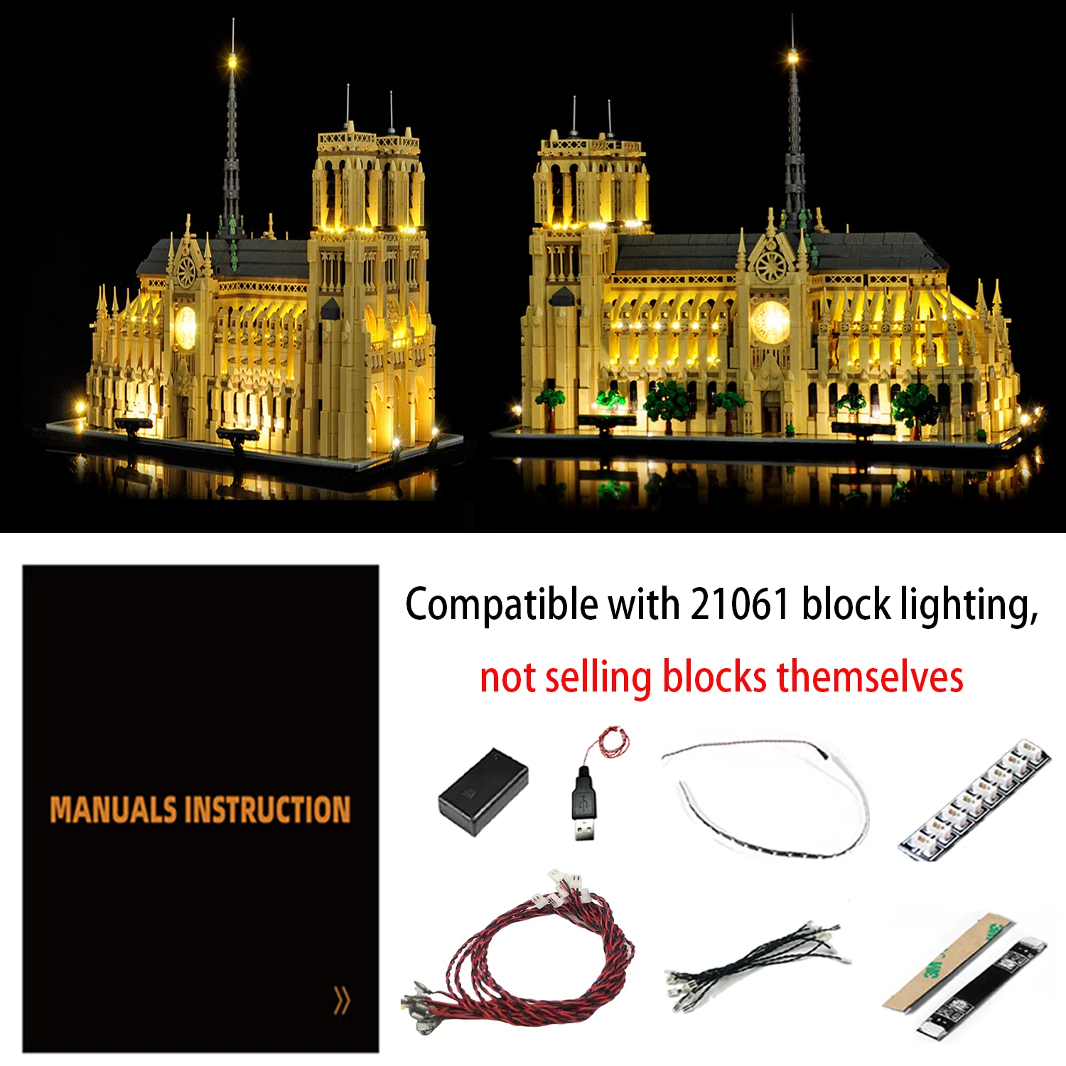 

LYBMTWF LED Lighting Kit Compatible with Lego 21061 Notre-Dame de Paris (NOT Include The Model Bricks)