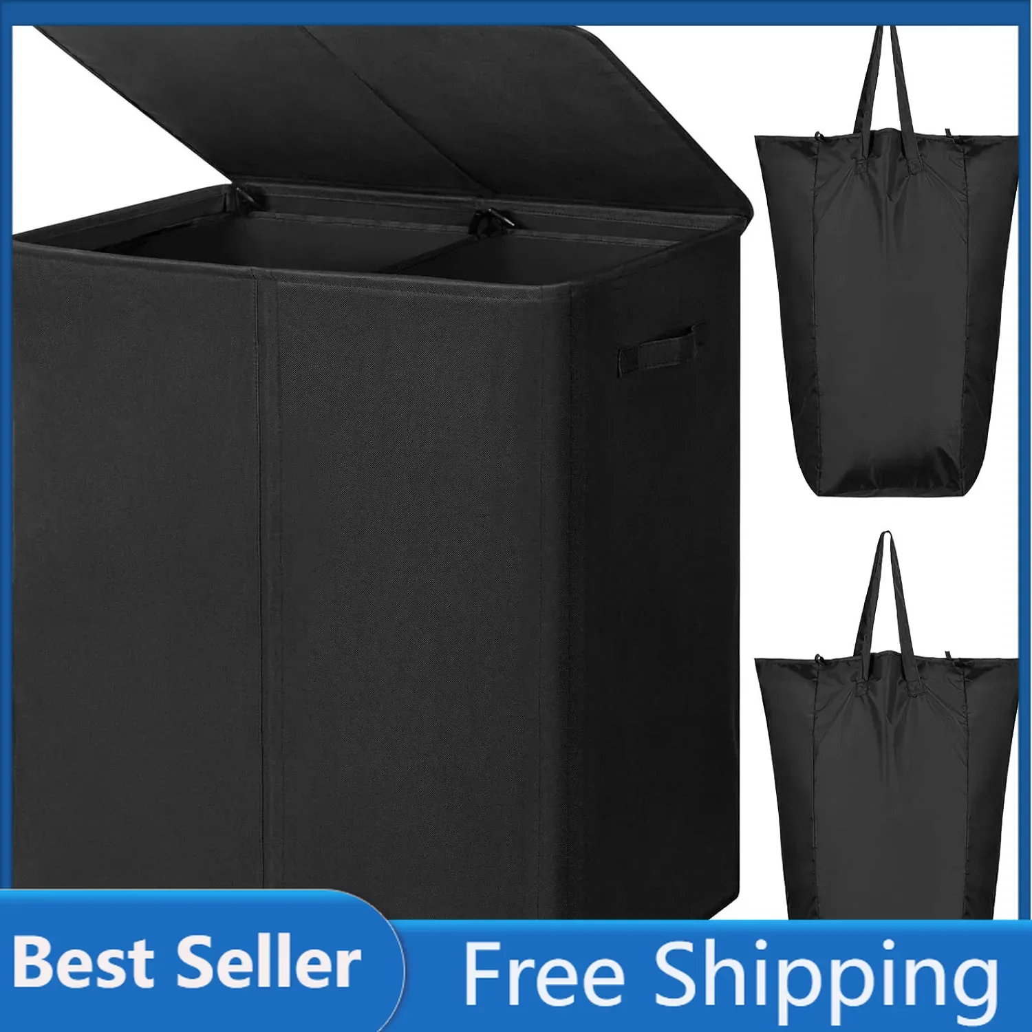 Wowlive 154l doppelter Wäsche korb mit Deckel und abnehmbaren Wäsche säcken, großer schmutziger Wäsche korb 2 Abschnitt zusammen klappbar