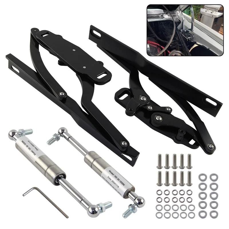 Billet Aluminum Hood Hinge Kit Left & Right Pair Anodized Black Fit Chevrolet Camaro Pontiac Firebird 1970-1981 V8 Engine