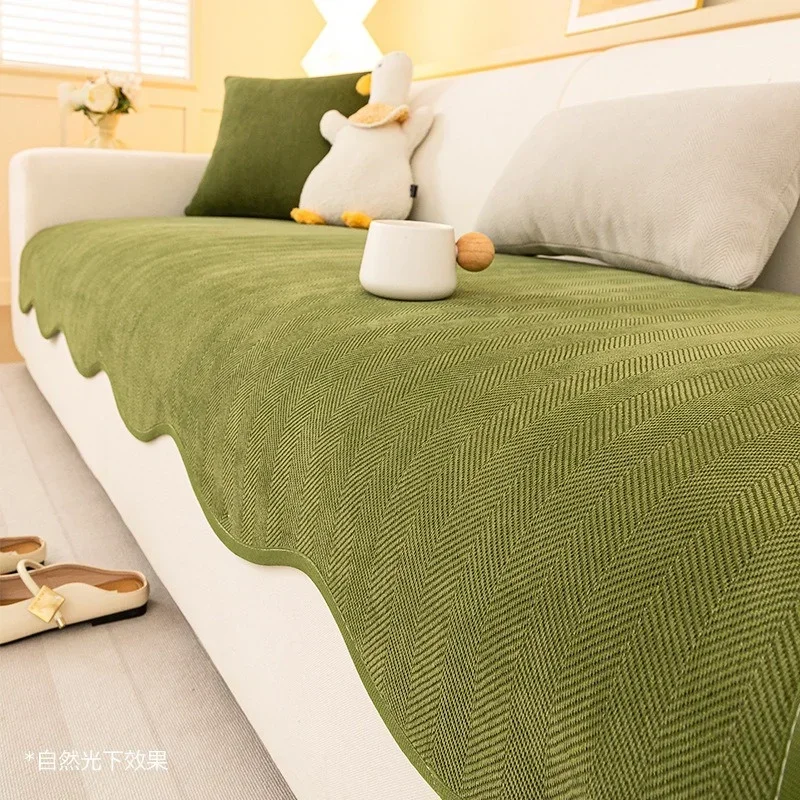 Irregular Four Seasons Universal Chenille Sofa Cover Solid Color Striped Sofa Towel for Living Room Non-Slip Couch Cushion Home