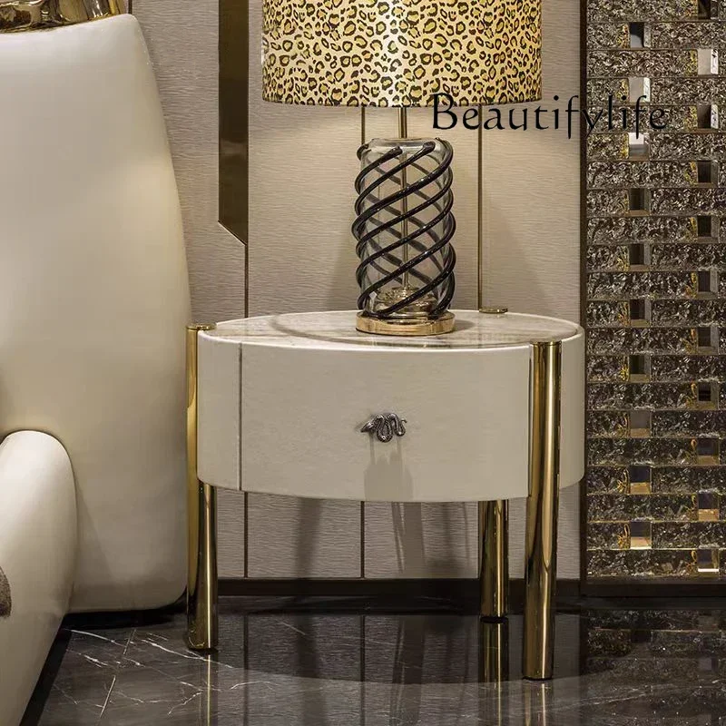 U Light Luxury High-end Simple Bedside Table Villa Home Solid Wood Bedside Storage Designer Italian Minimalist Locker