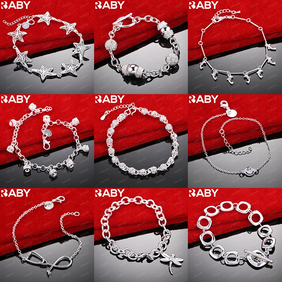 

URBABY 925 Sterling Silver Design Bracelet For Women Men Fashion Jewelry Charm Grace Noble Wedding Accessories