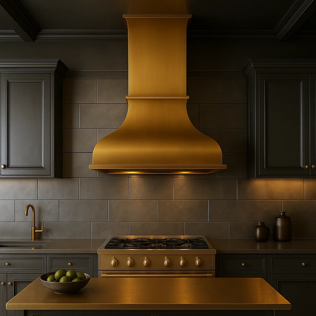 Custom 36-Inch Brass Electric Kitchen Range Hood Exhaust Island Mounted for Household Use