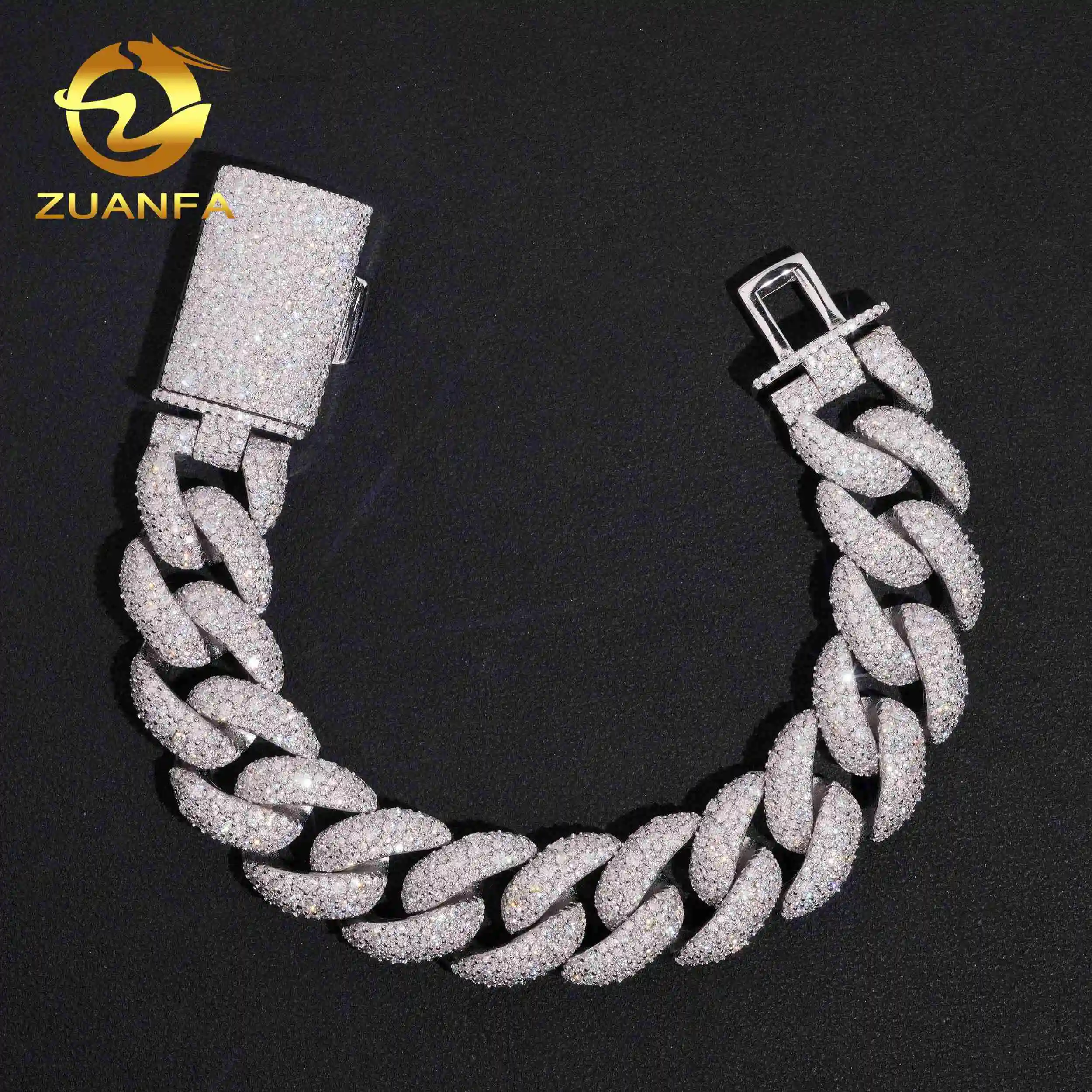 18mm Mosaic Set Moissanite Pass Diamond Test Cuban Chain Gold Plated 925 Sterling Silver Hip Hop Iced Out Cuban Link，