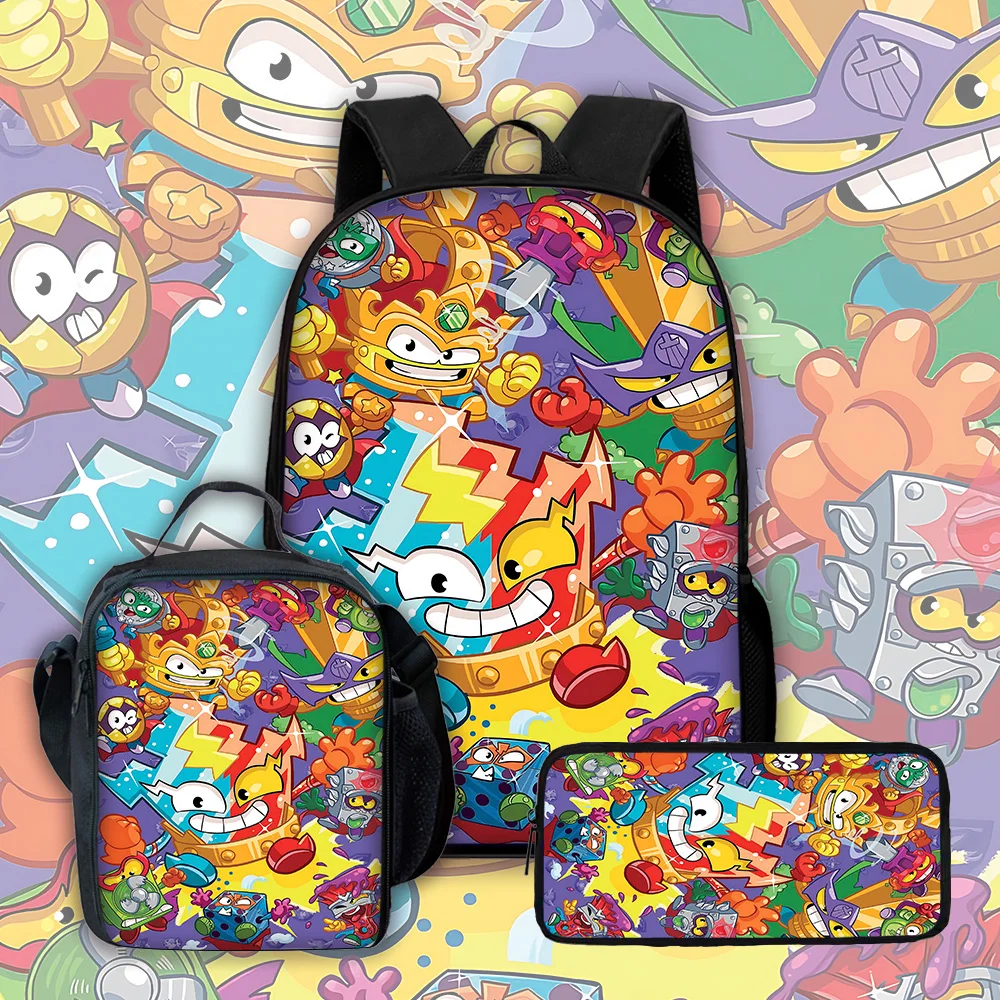 Cartoon toys Super Zings SuperThings Child School Backpack with Lunch Bags ,Pencil Bags ,School Bags for Boys Girls Best Gift