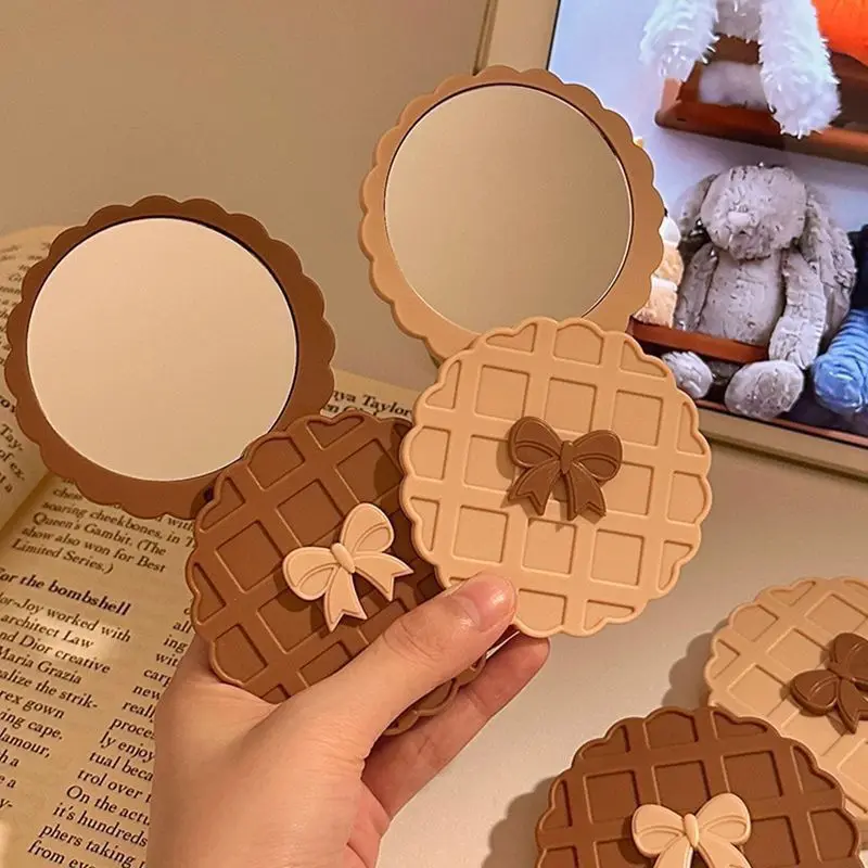Cute Biscuit Mirror, Portable Mirrors, Mini Double Sided Makeup Mirror for Student Dormitory, Creative Handheld Makeup Mirror