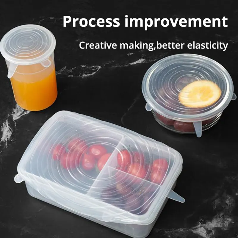 6Pcs/Set White Silicone Preservation Cover Stretchable Sealed Fruit And Vegetable Kitchen Refrigerator Preservation Cover