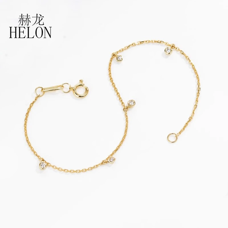 HELON Diamond Bracelet Solid 18K Yellow Gold Princess Cut Genuine Natural Diamonds Bracelet Daily Matching Jewelry For Women