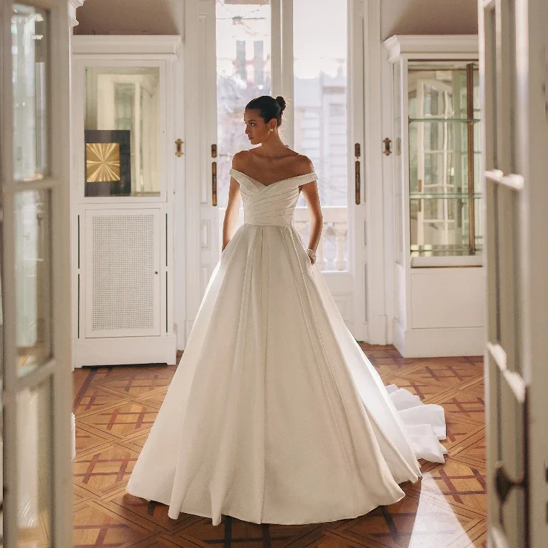 Abiti da sposa a trapezio personalizzati con scollo a cuore Vintage con spalle scoperte Abito da sposa principessa donna Vestido De Novia