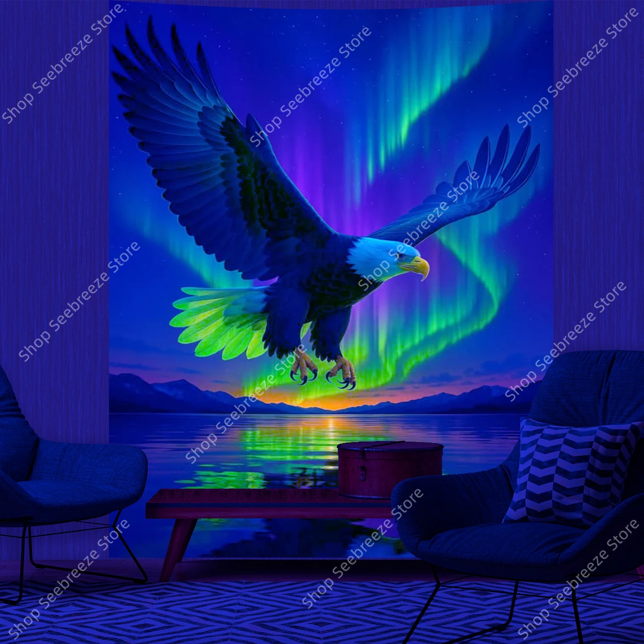 Animal Tapestry Psychedelic Eagle UV Reactive Tapestry Wall Hanging Hippie Room Decor Curtain Cloth Beach Towel Gift for Friend