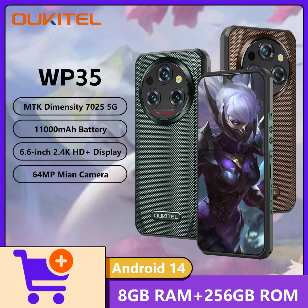 Oukitel WP35 Rugged Smartphone 5G,6.6-inch 2.4K Screen,11000mAh,Dimensity 6300+,24GB + 256GB,64 MP Cmaera,NFC Android Smartphone
