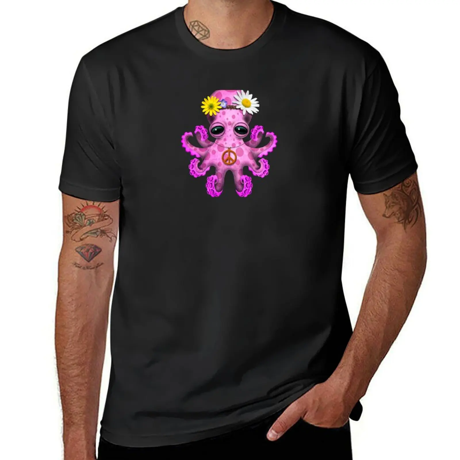 

Cute Pink Baby Octopus Hippie T-Shirt quick drying customizeds mens workout shirts