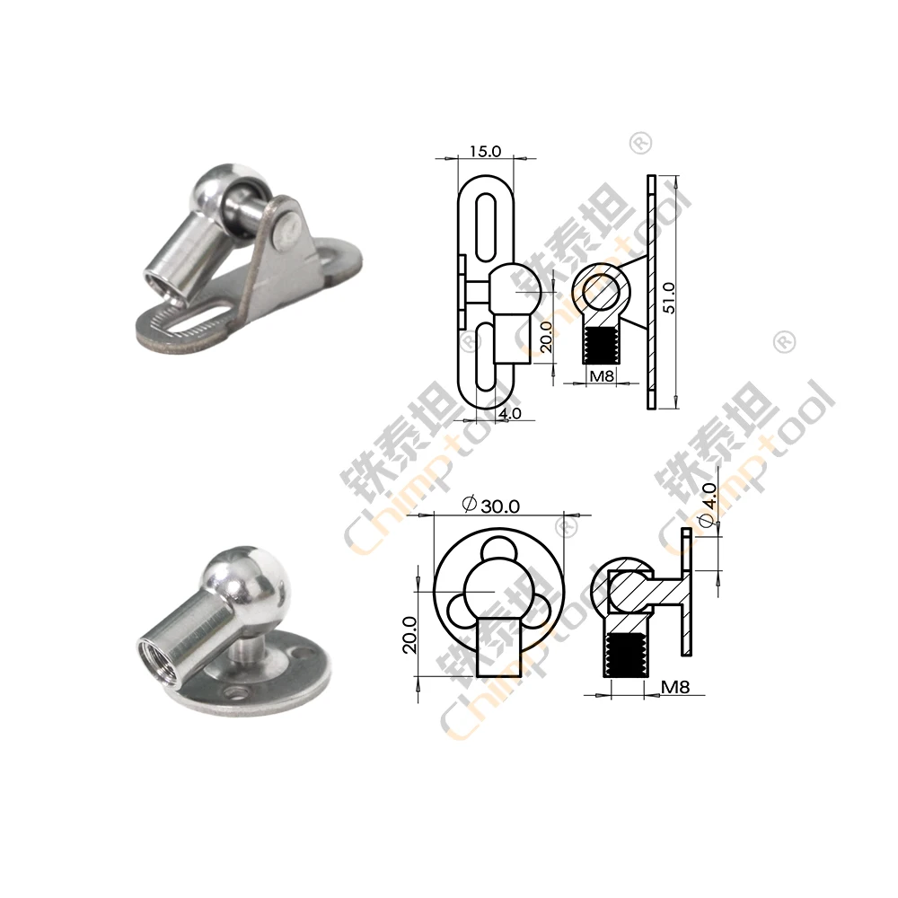 2 шт. шарниры для корпусной мебели, универсальная опора для подъема капота из нержавеющей стали 316, газовая стойка, концевые фитинги