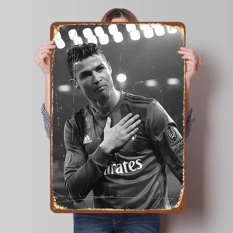 Ronaldo Soccer Messi Tinplate Poster Customized Wall Art Vintage Metal Signs Retro Tin Plaque for Apartment Decoration Room Home