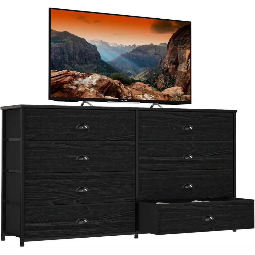 

Exquisite Wide Dresser with 8 Fabric Drawers, TV Entertainment Center with Storage for 55'' TV, Large Chest of Drawers for Bedro